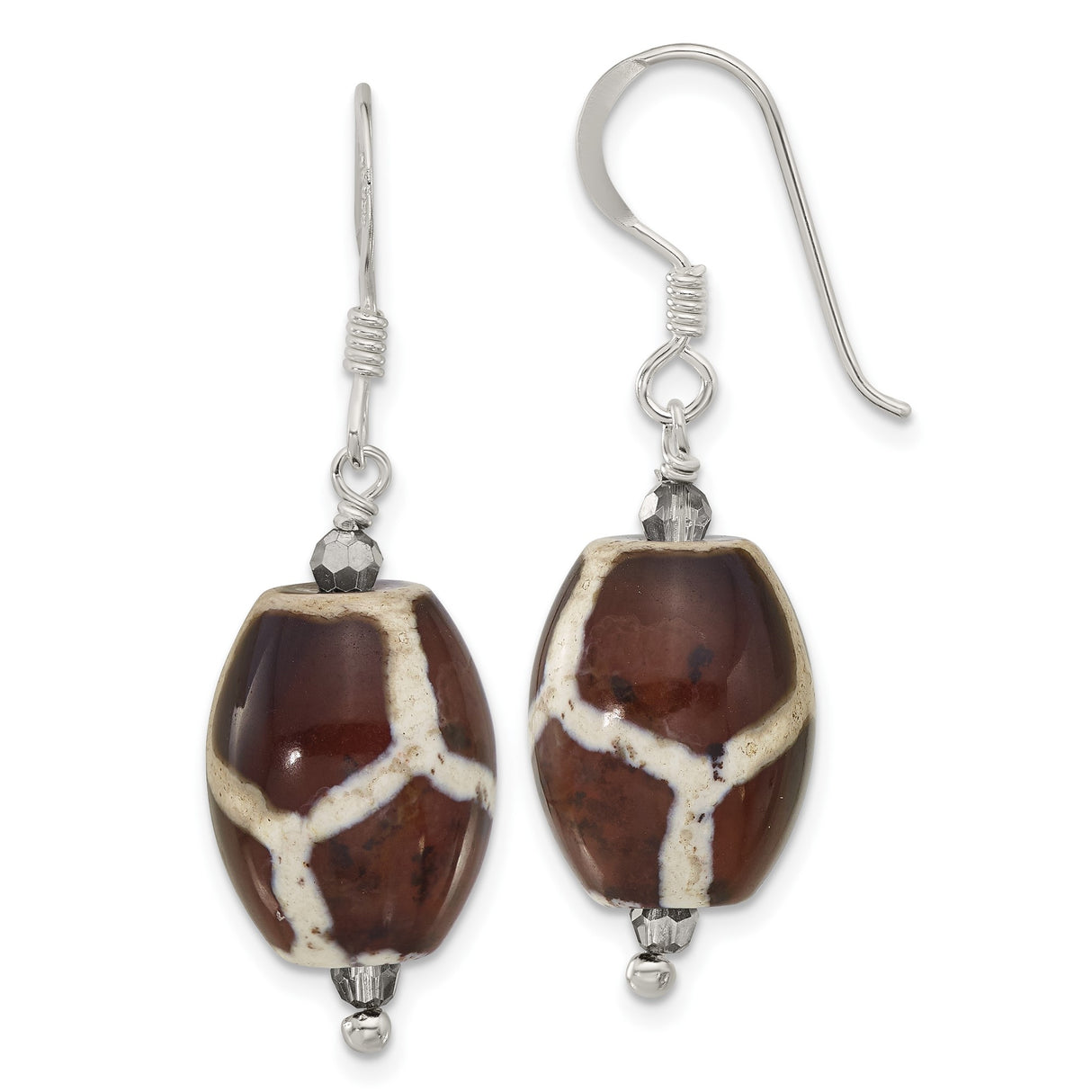Sterling Silver Dangle Earrings with Agate and Crystal, Boho Style Handmade Jewelry for Women