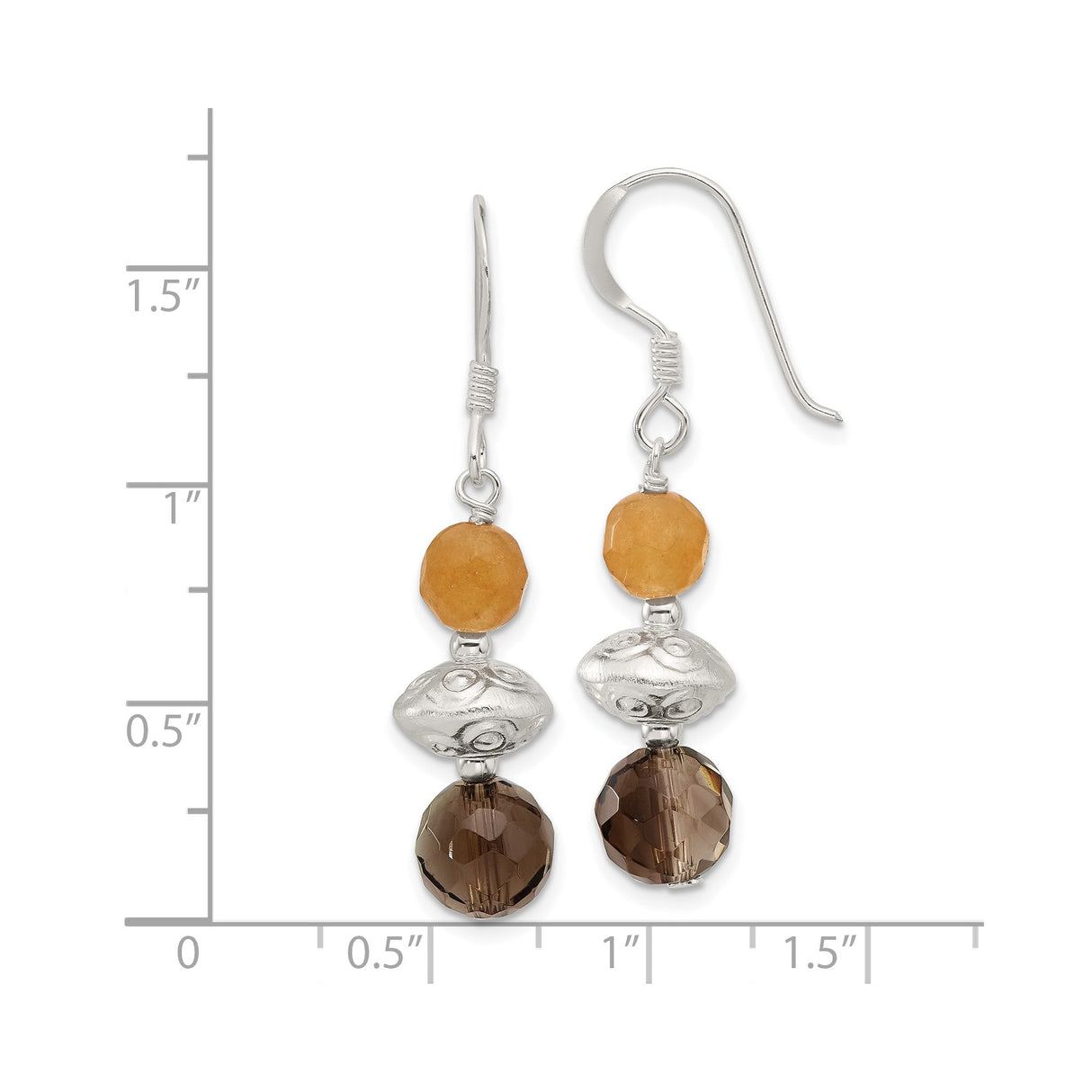 Sterling Silver Dangle Earrings with Smoky Quartz and Aventurine, Boho Handmade Style