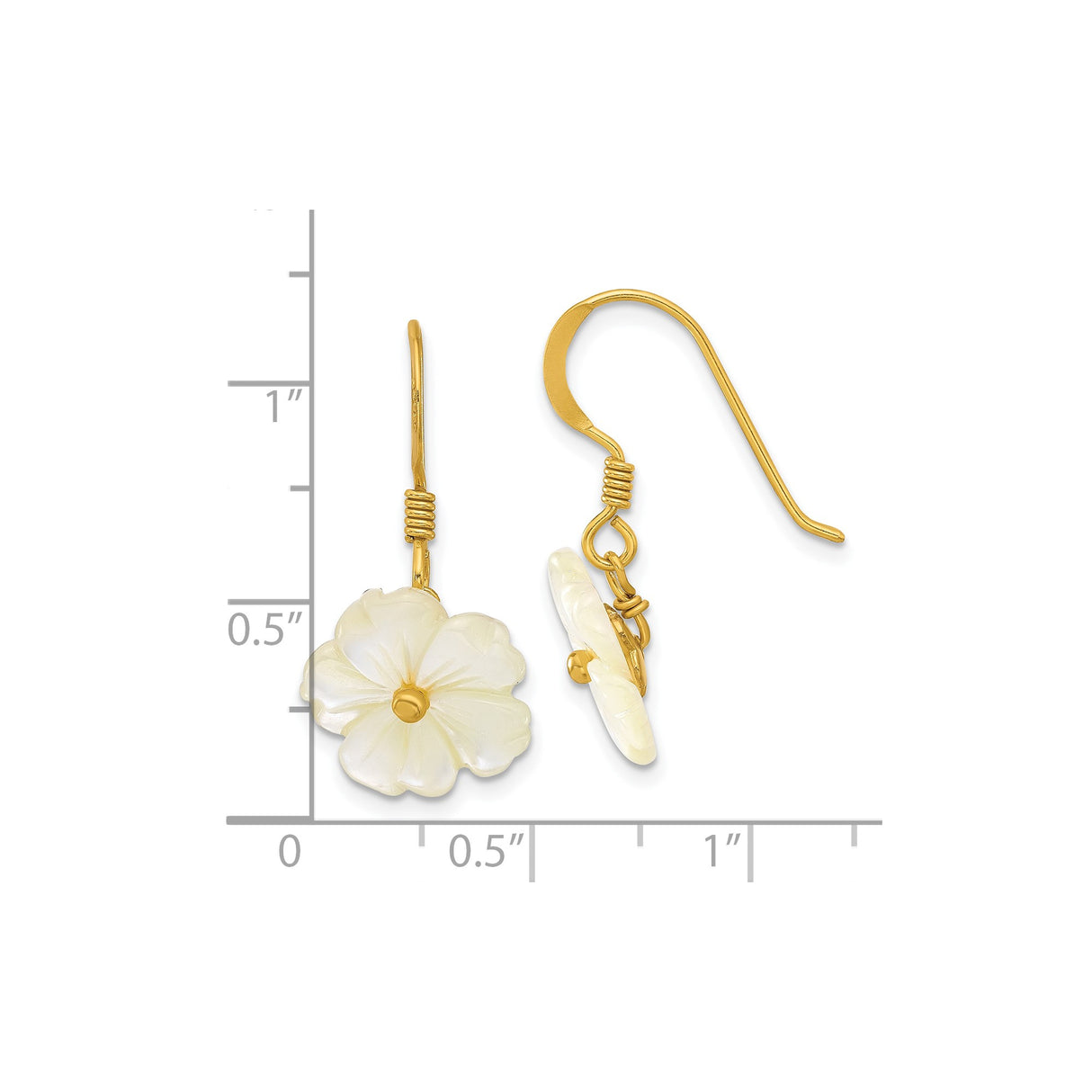 Sterling Silver Dangle Earrings with Carved Mother of Pearl Floral Charms, Nature Inspired Design