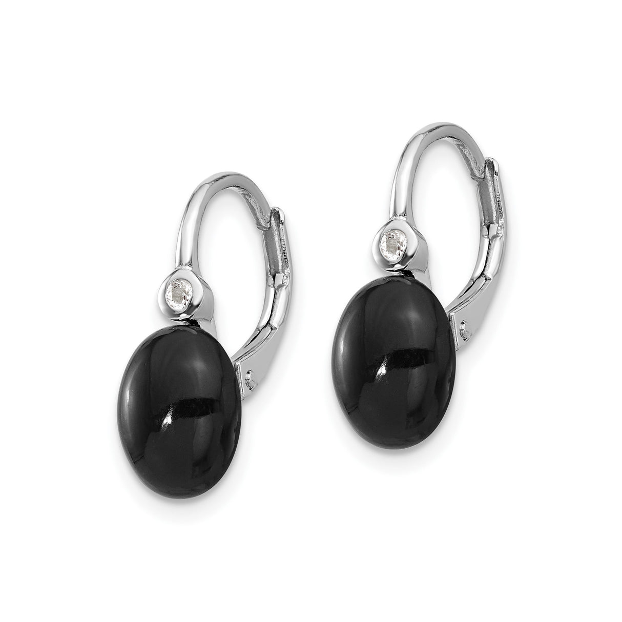 Sterling Silver Drop Earrings with Black Onyx and White Topaz, Minimalist Leverback Design