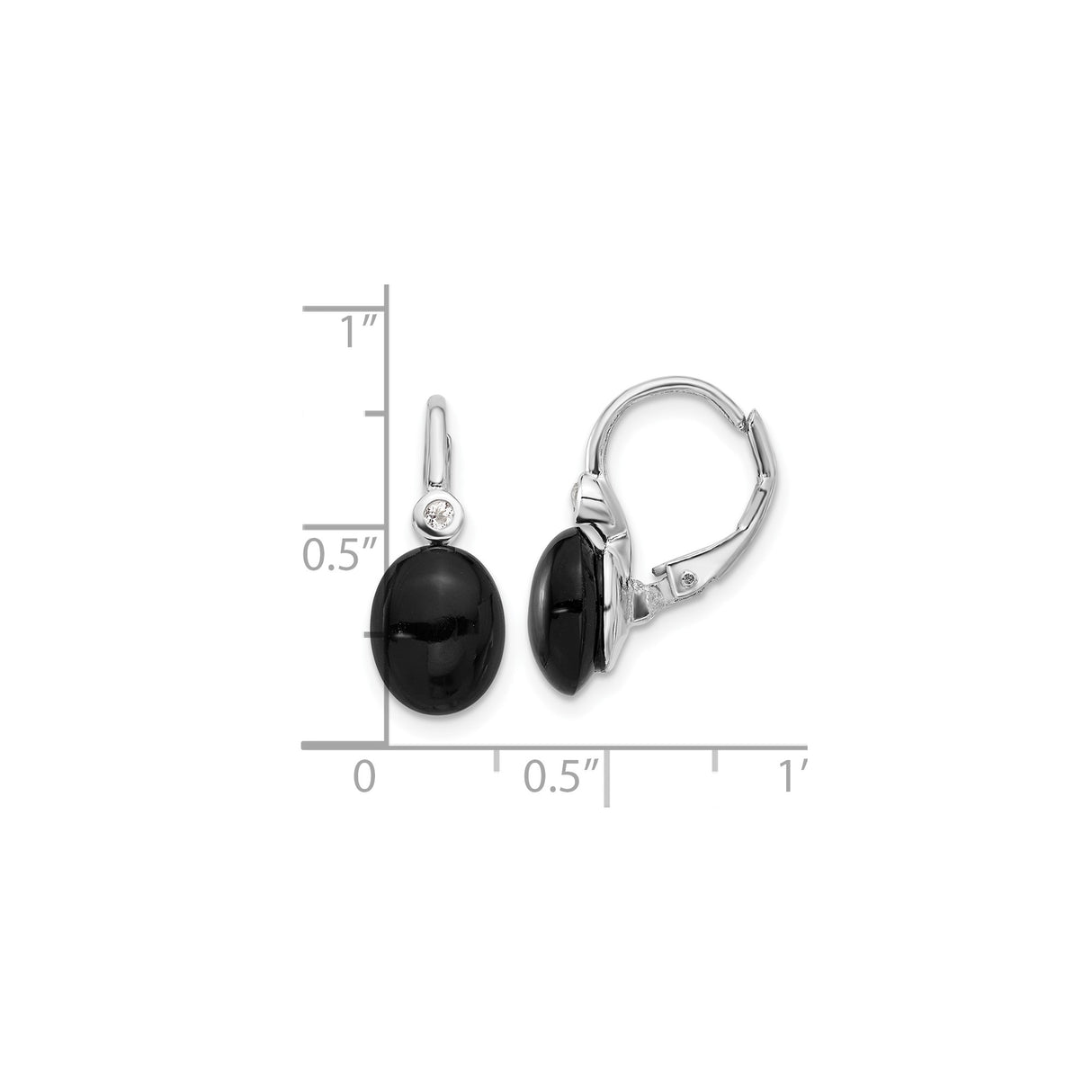 Sterling Silver Drop Earrings with Black Onyx and White Topaz, Minimalist Leverback Design