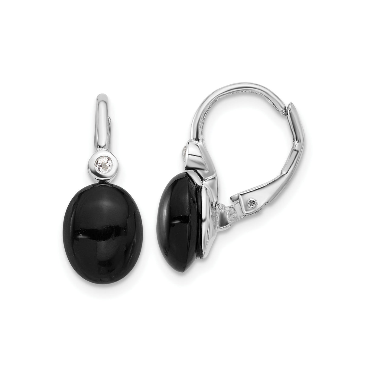 Sterling Silver Drop Earrings with Black Onyx and White Topaz, Minimalist Leverback Design