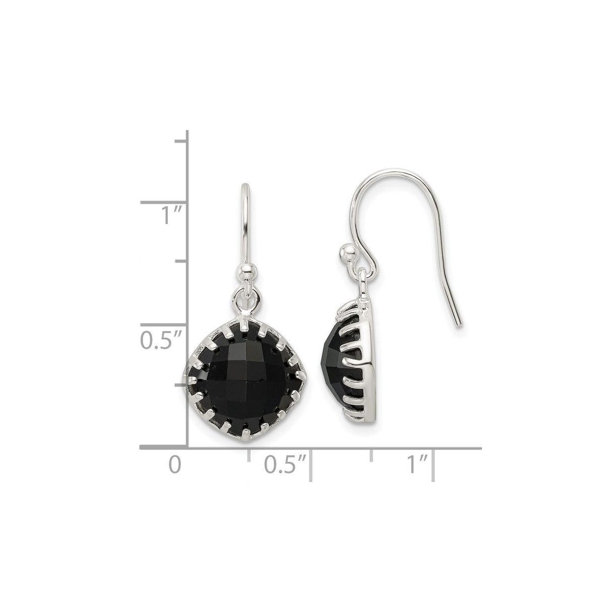 Sterling Silver Dangle Earrings with Round Black Onyx, Faceted Drop Design for Women