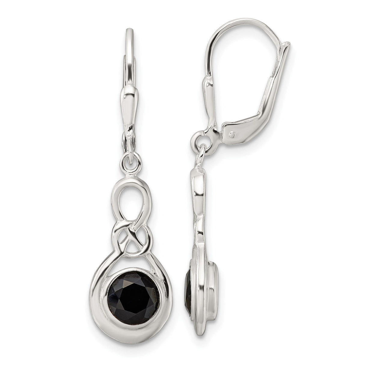 Sterling Silver Infinity Drop Earrings with Onyx Gemstones, Symbol of Eternal Love