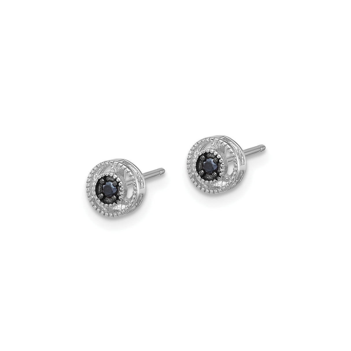 Sterling Silver Stud Earrings with Black Spinel Center and Clear Halo Stones