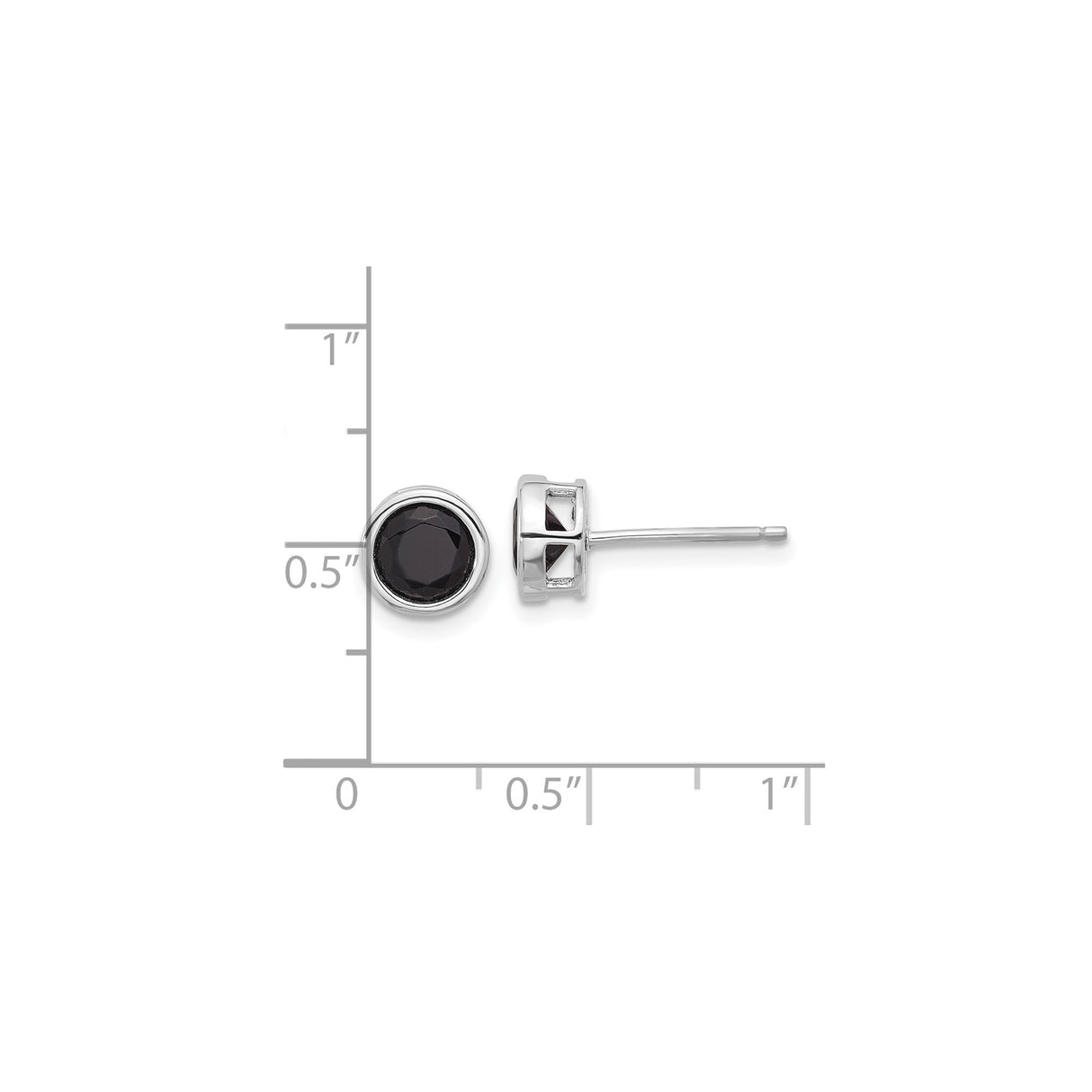 Sterling Silver Stud Earrings with Round Black Spinel in Bezel Setting, Minimalist Design