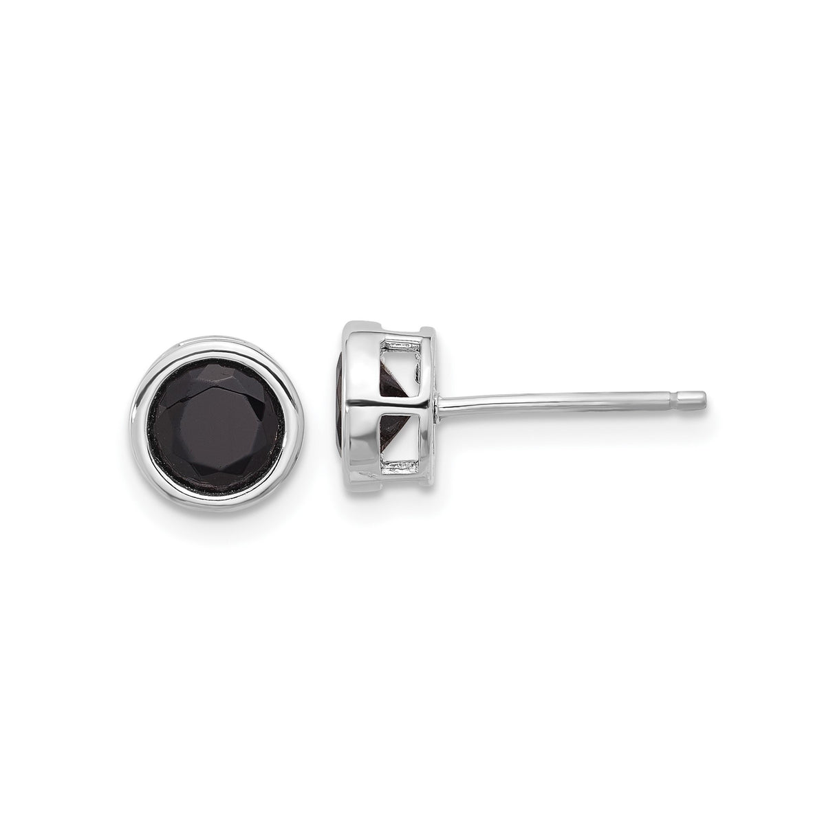 Sterling Silver Stud Earrings with Round Black Spinel in Bezel Setting, Minimalist Design