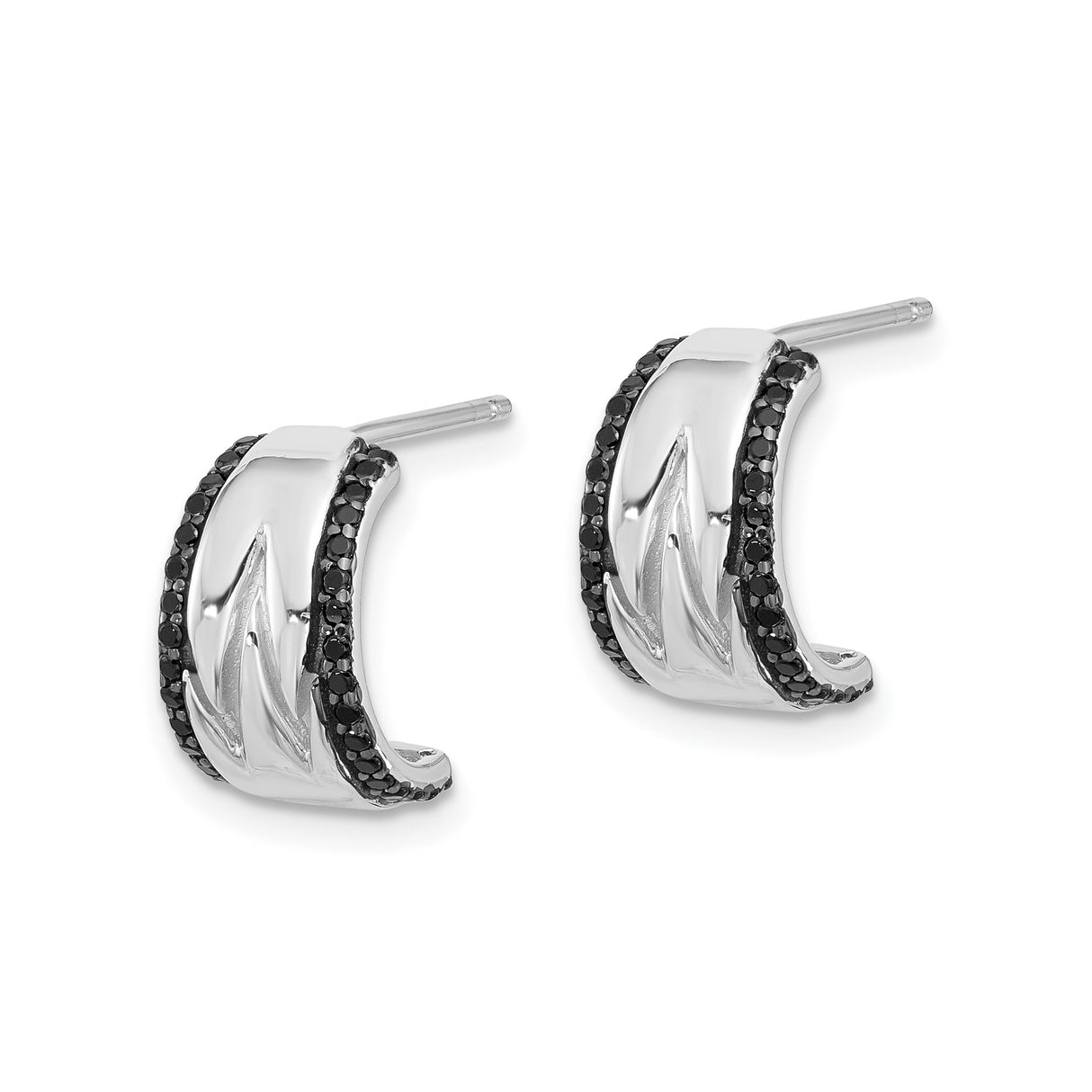 Sterling Silver Mens Hoop Earrings with Black Spinel, Arrow and Zigzag Design