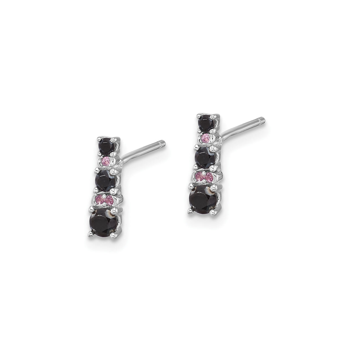 Sterling Silver Stud Earrings with Vertical Black Spinel and White Sapphire Design