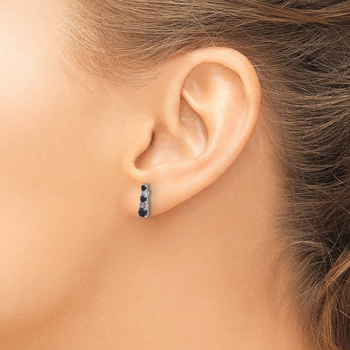 Sterling Silver Stud Earrings with Vertical Black Spinel and White Sapphire Design