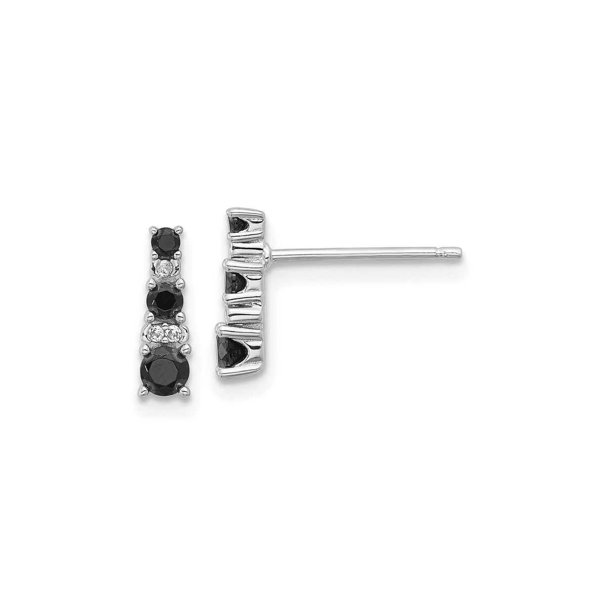 Sterling Silver Stud Earrings with Vertical Black Spinel and White Sapphire Design
