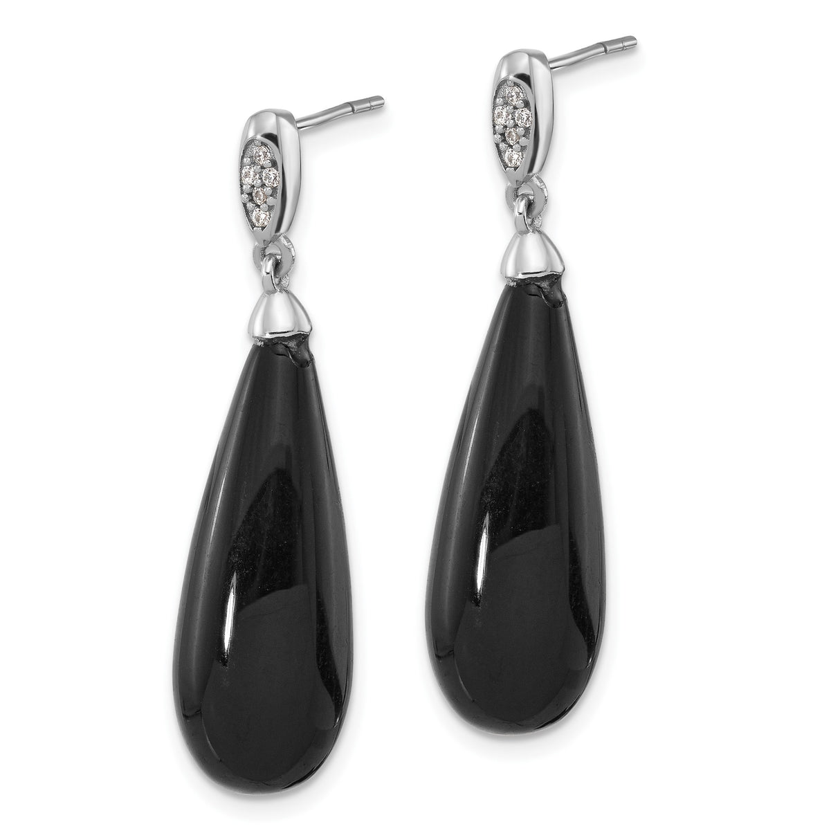 Sterling Silver Teardrop Earrings with Onyx and Cubic Zirconia, Modern Drop Design