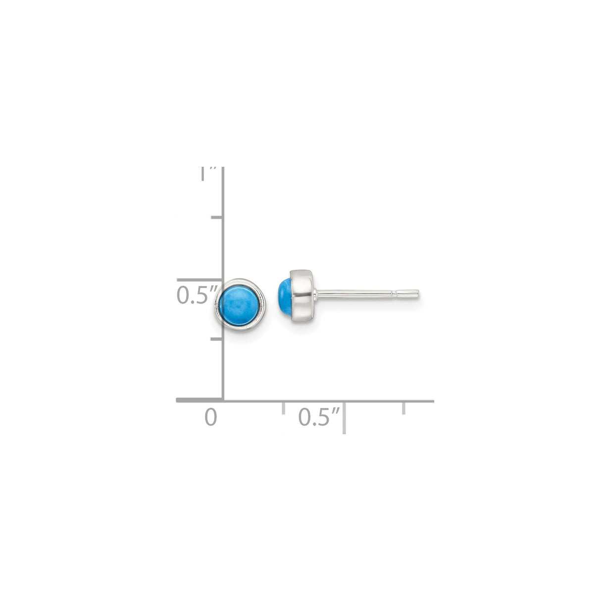 Sterling Silver Stud Earrings with Round Turquoise Cabochon in Bezel Setting, Minimalist Style