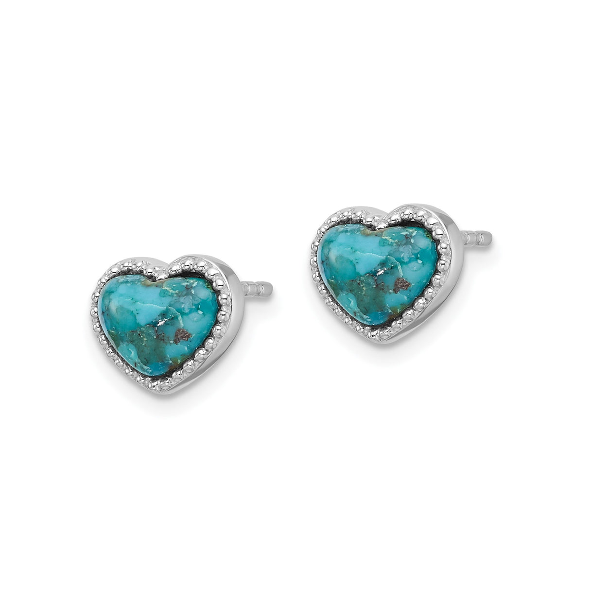 Sterling Silver Heart Stud Earrings with Reconstructed Turquoise, Boho Southwestern Style