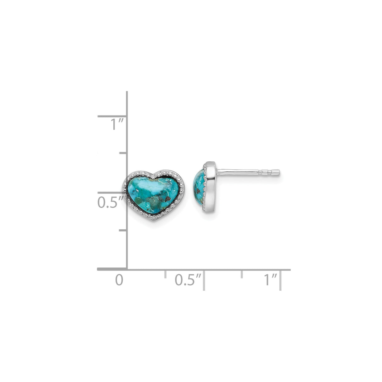 Sterling Silver Heart Stud Earrings with Reconstructed Turquoise, Boho Southwestern Style
