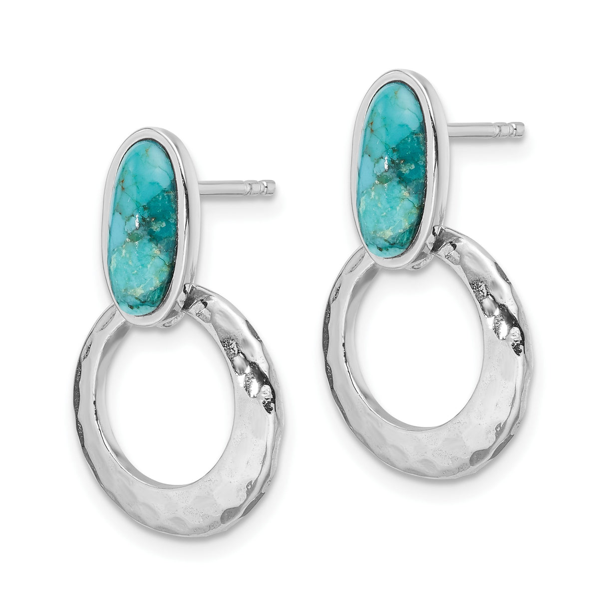 Sterling Silver Dangle Earrings with Reconstructed Turquoise and Hammered Open Circle Design