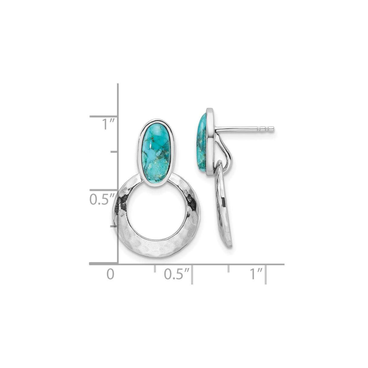 Sterling Silver Dangle Earrings with Reconstructed Turquoise and Hammered Open Circle Design