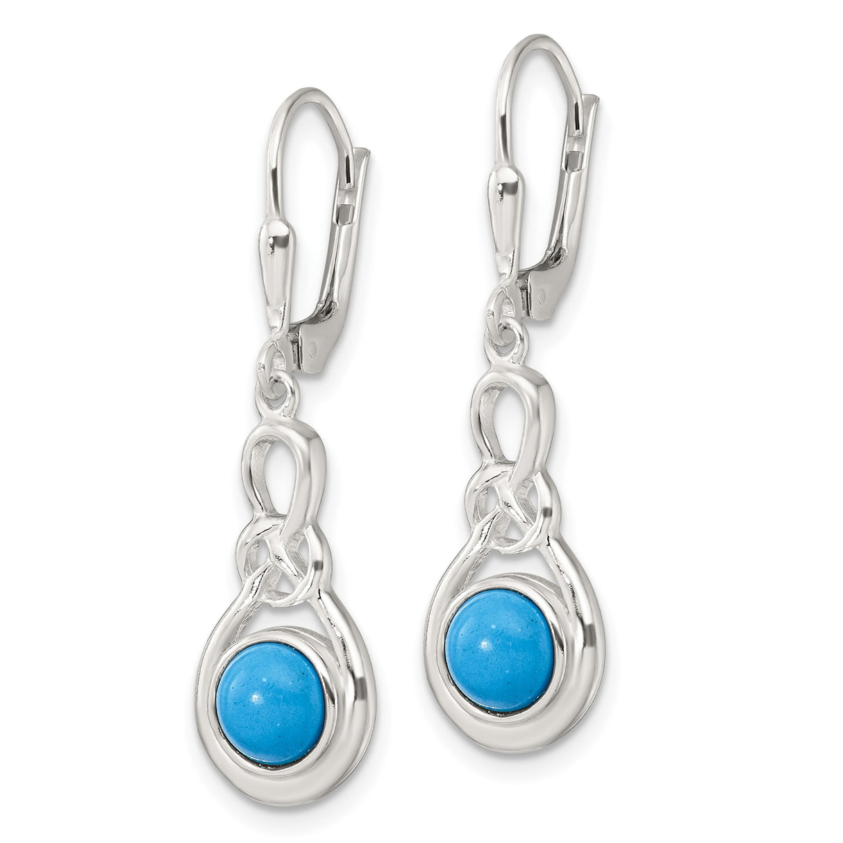 Sterling Silver Dangle Earrings with Turquoise Cabochon, Celtic Knot Boho Design for Women