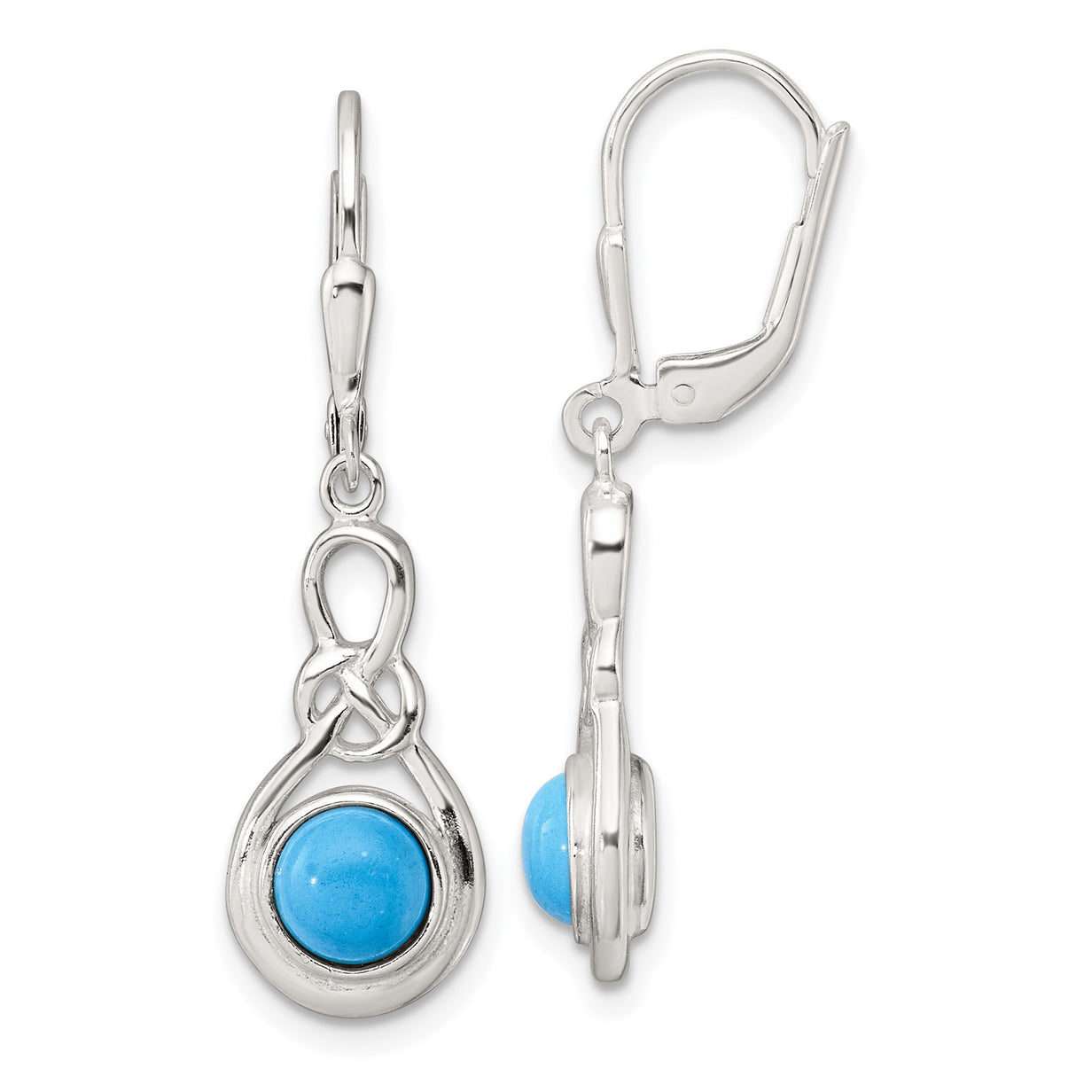 Sterling Silver Dangle Earrings with Turquoise Cabochon, Celtic Knot Boho Design for Women