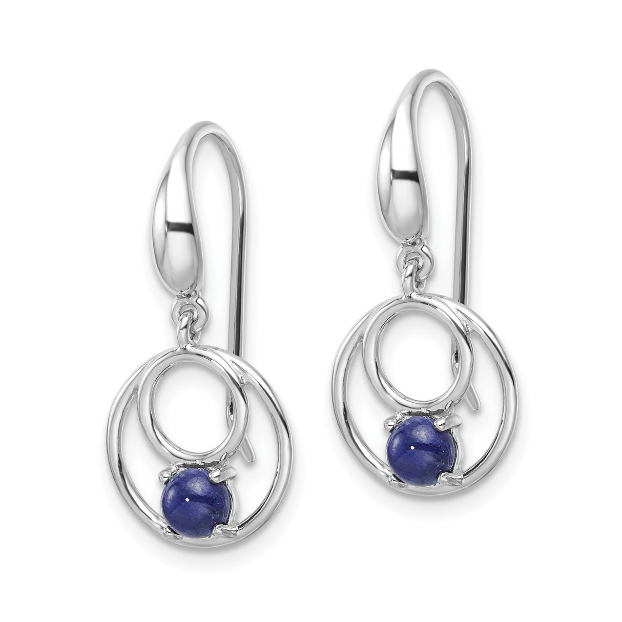 Sterling Silver Dangle Earrings with Lapis, Open Circle Geometric Design for Women