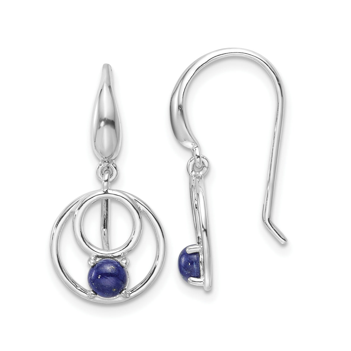 Sterling Silver Dangle Earrings with Lapis, Open Circle Geometric Design for Women