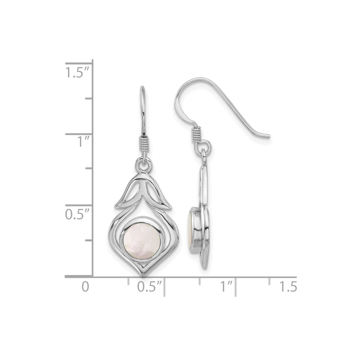 Sterling Silver Dangle Earrings with Mother of Pearl, Openwork Flame or Floral Design, Boho Style