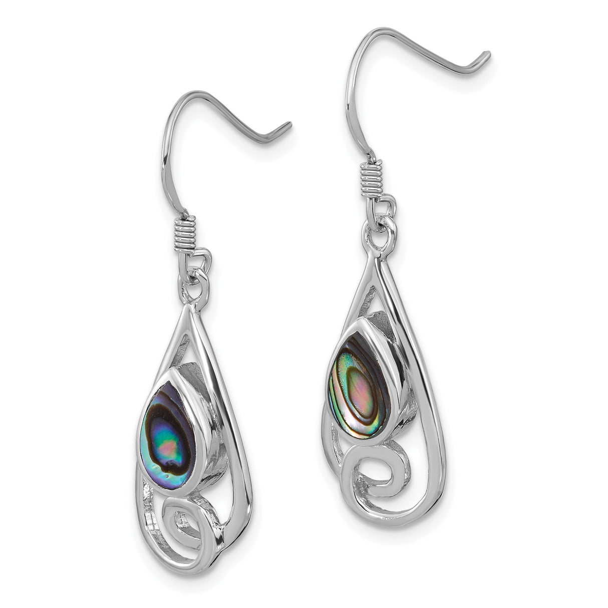 Sterling Silver Dangle Earrings with Abalone Shell, Teardrop Swirl Design, Bohemian Ocean Style