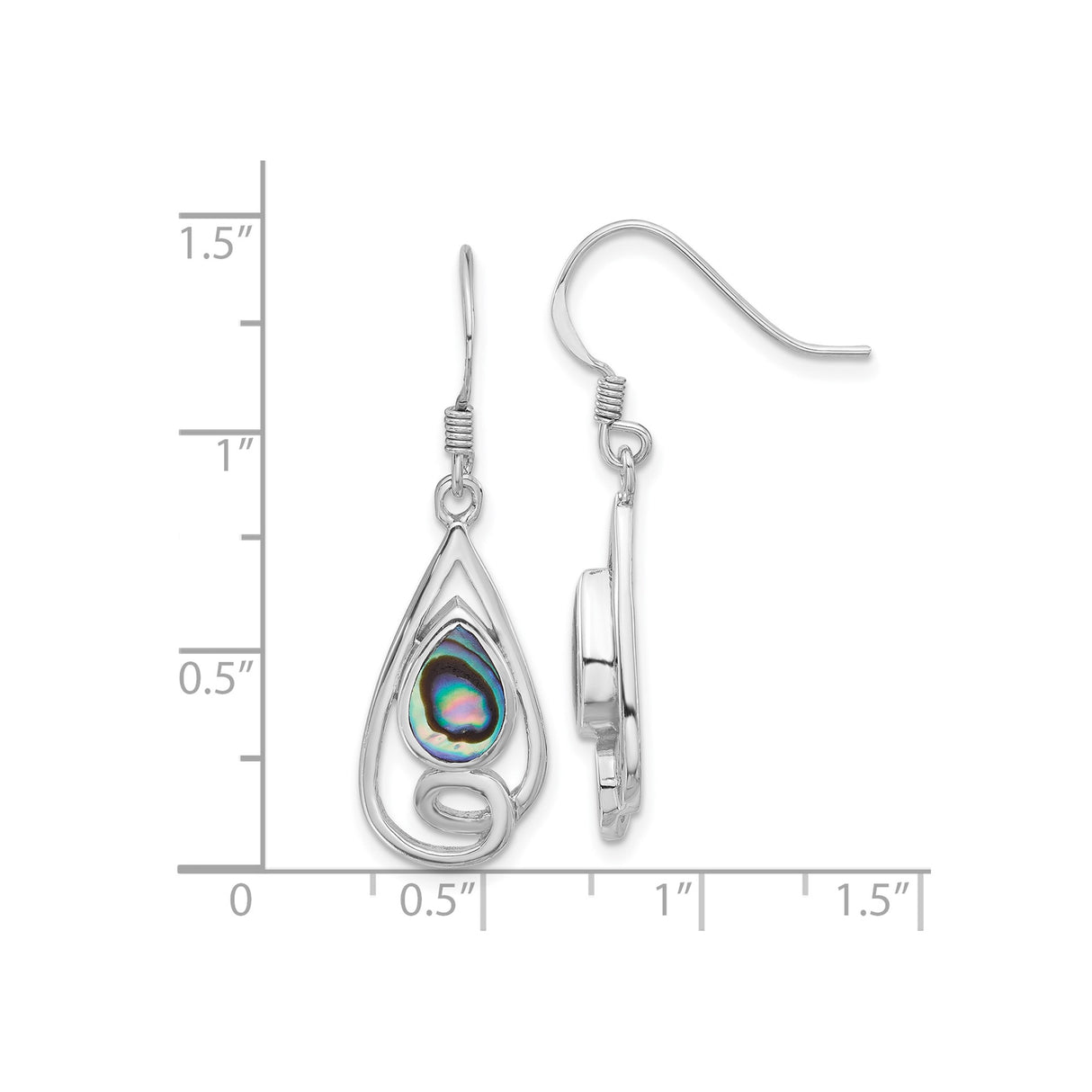 Sterling Silver Dangle Earrings with Abalone Shell, Teardrop Swirl Design, Bohemian Ocean Style