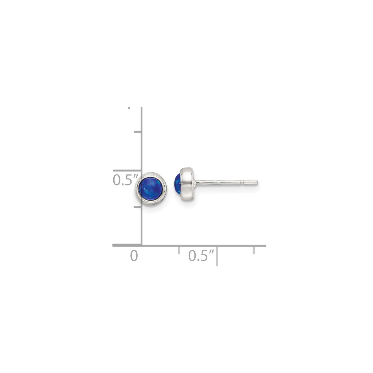 Sterling Silver Stud Earrings with Blue Opal, Round Bezel Setting, Minimalist Design