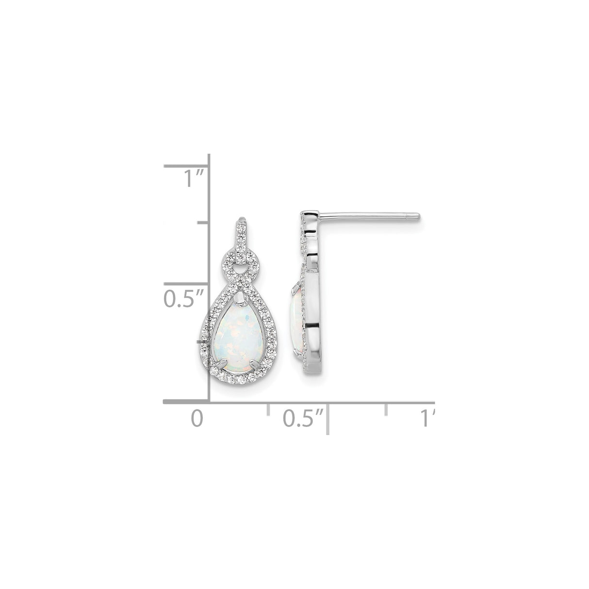 Sterling Silver Drop Earrings with Teardrop Created Opal and Cubic Zirconia Halo