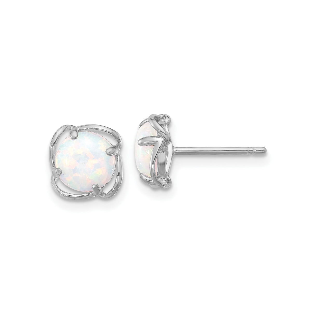 Sterling Silver Opal Stud Earrings, Round White Opals in Floral Setting, Minimalist Design for Women
