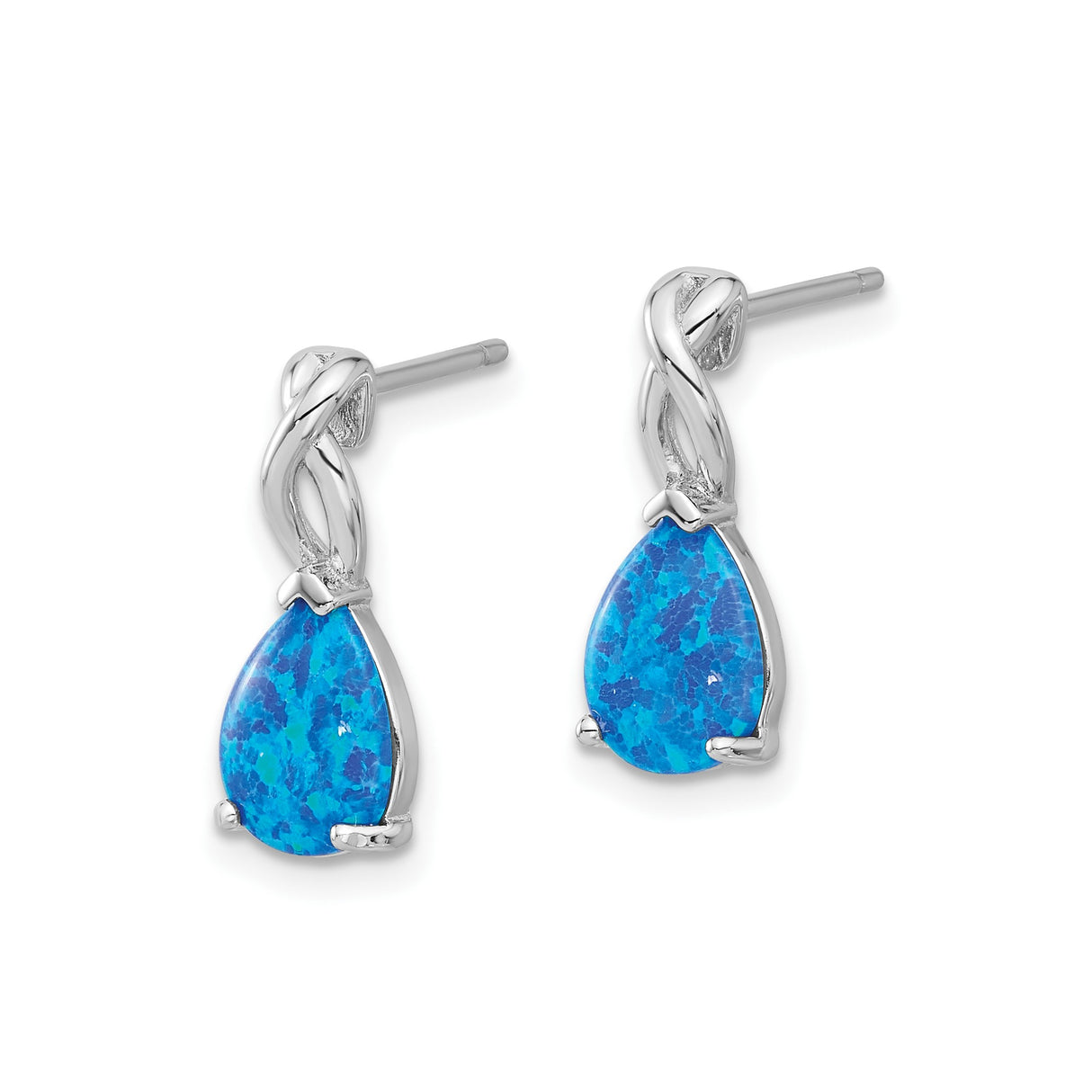 Sterling Silver Drop Earrings with Created Blue Opal, Infinity Twist Teardrop Design