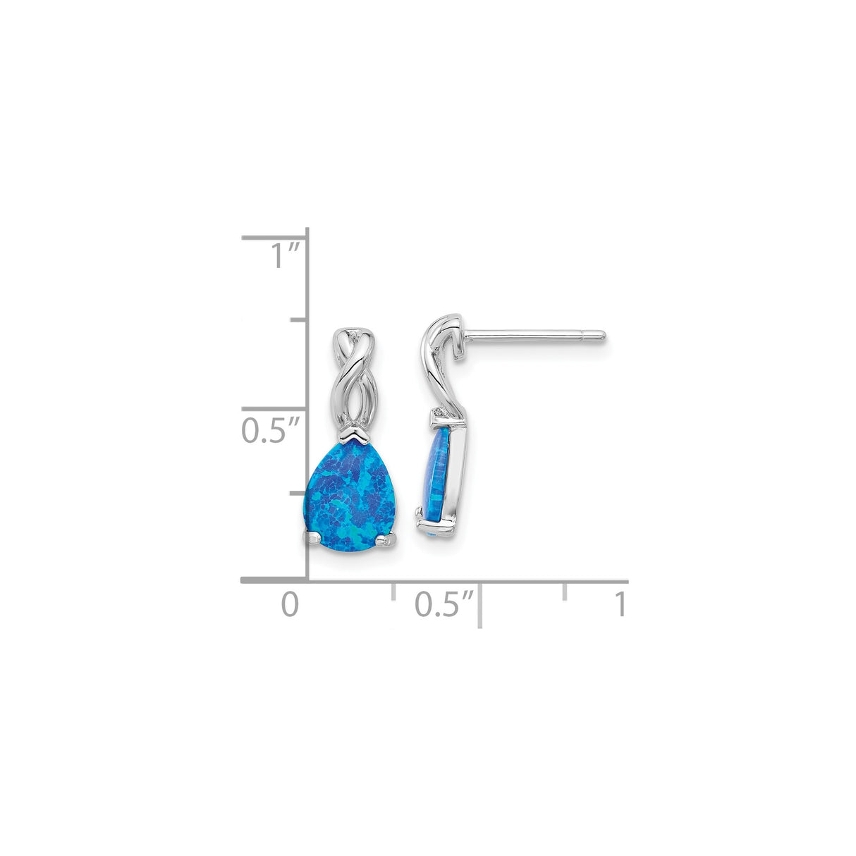 Sterling Silver Drop Earrings with Created Blue Opal, Infinity Twist Teardrop Design