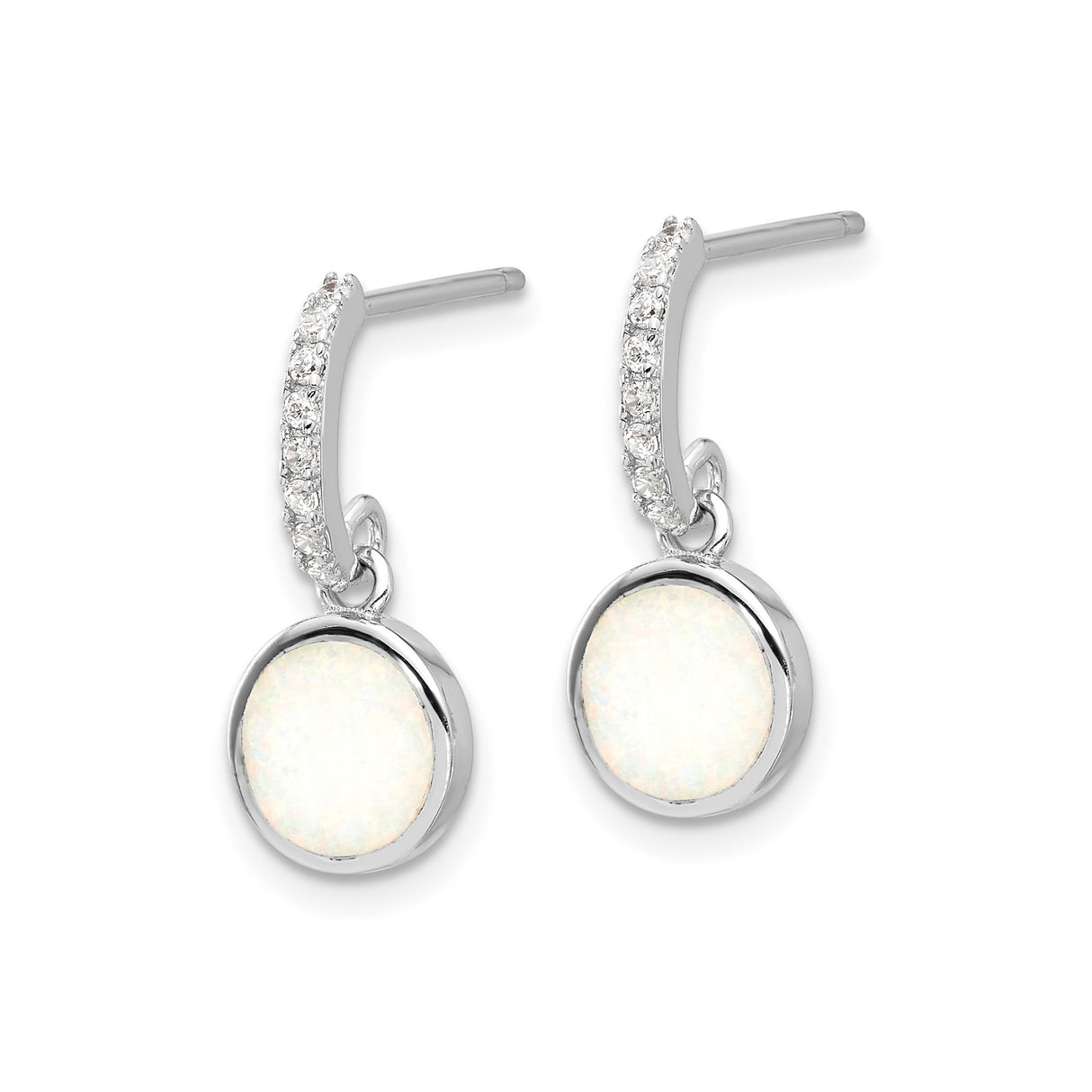 Sterling Silver Dangle Hoop Earrings with Created Opal and Cubic Zirconia Drops