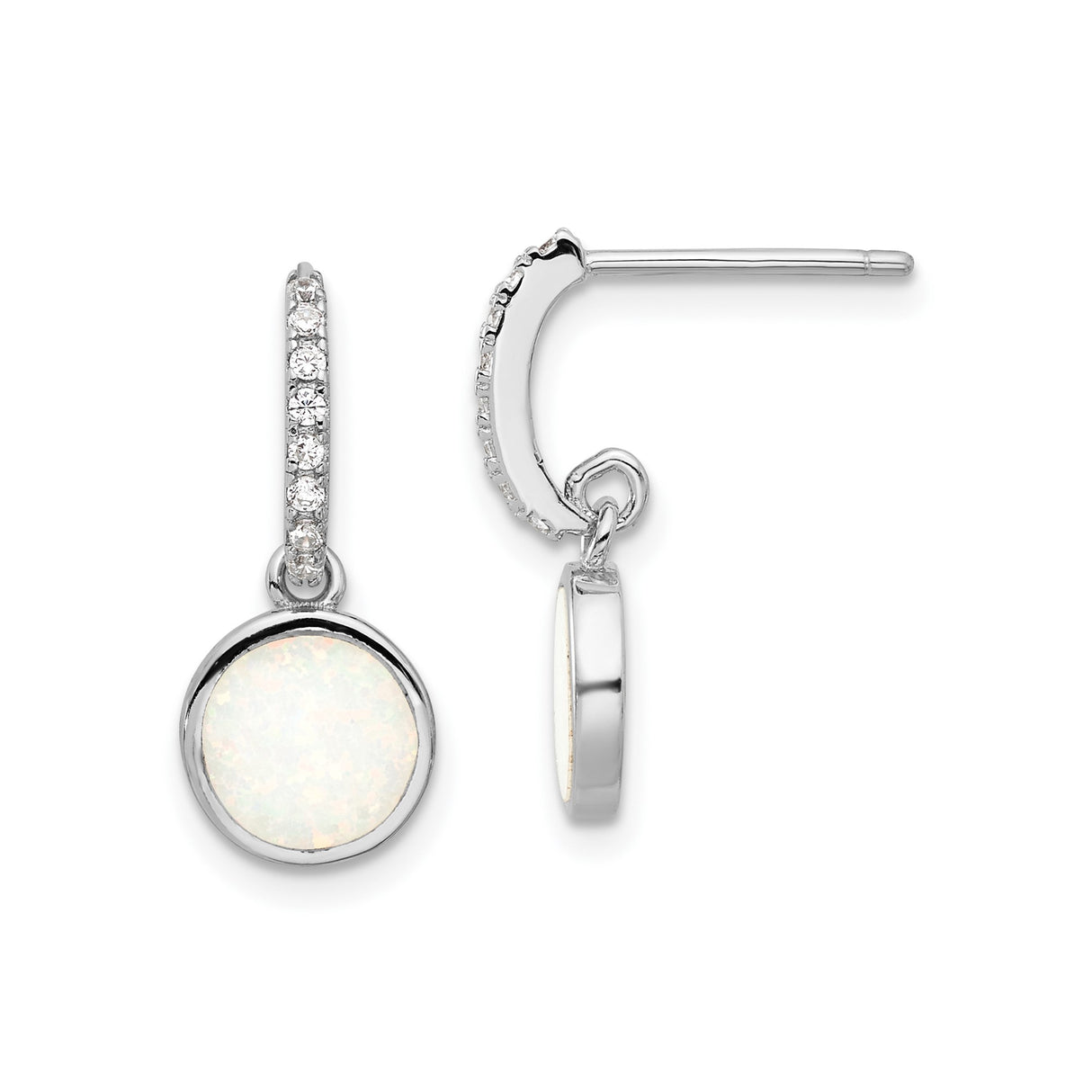 Sterling Silver Dangle Hoop Earrings with Created Opal and Cubic Zirconia Drops