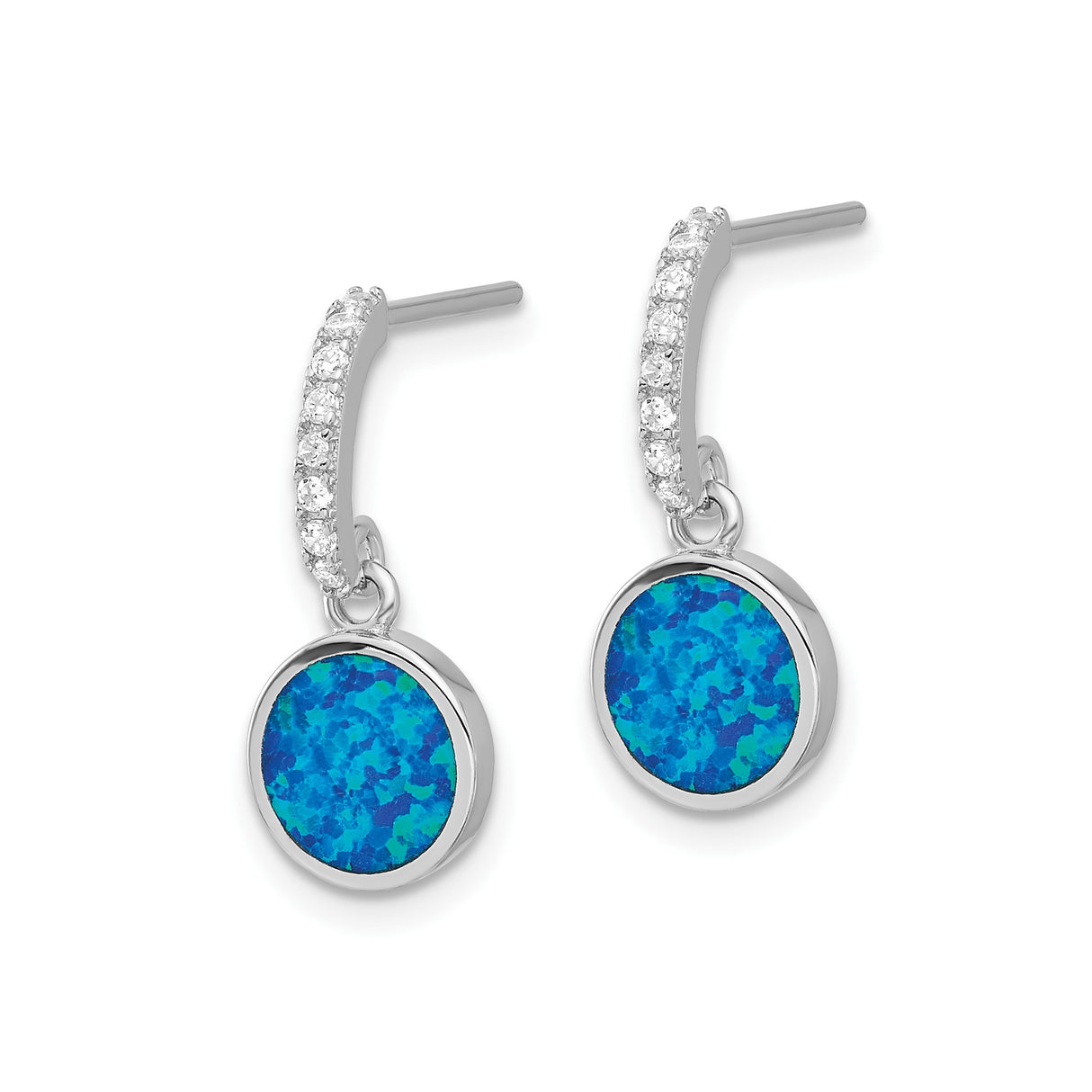 Sterling Silver Dangle Earrings with Blue Green Created Opal and Cubic Zirconia Hoops