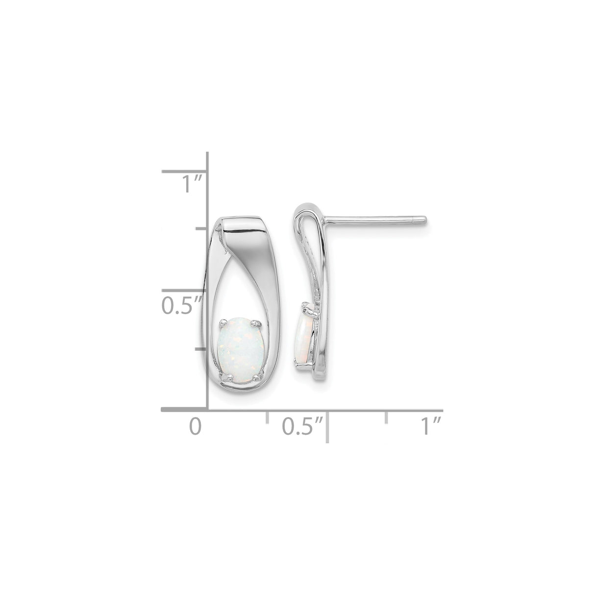 Sterling Silver Stud Earrings with Created Opal, Oval Cabochon in Open Marquise Design