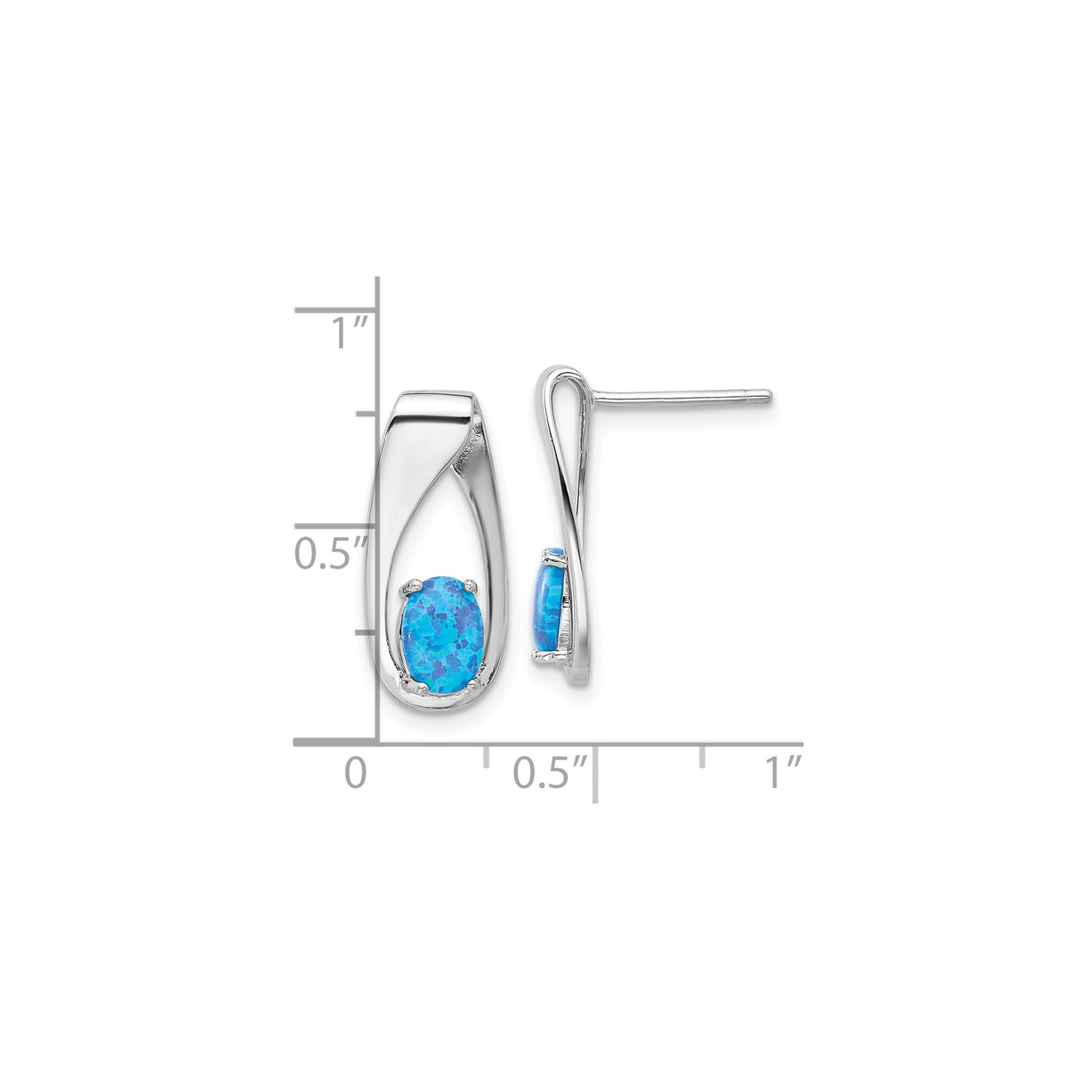 Sterling Silver Dangle Earrings with Oval Cut Created Blue Opal, Sleek Twist Design