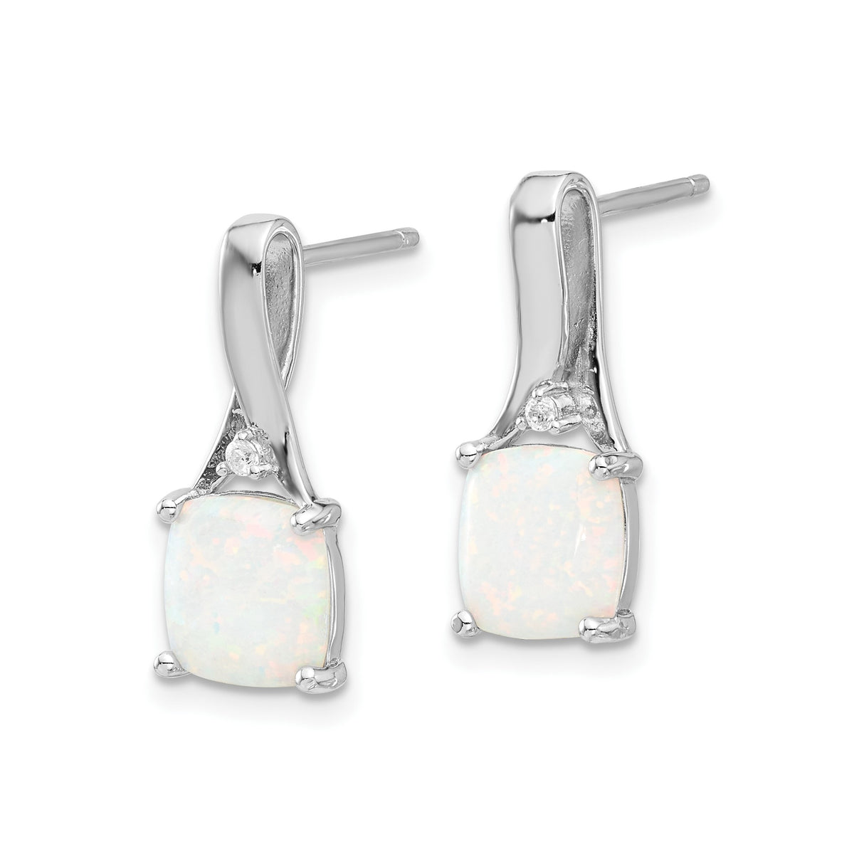 Sterling Silver Drop Earrings with Created Opal and Cubic Zirconia Accent