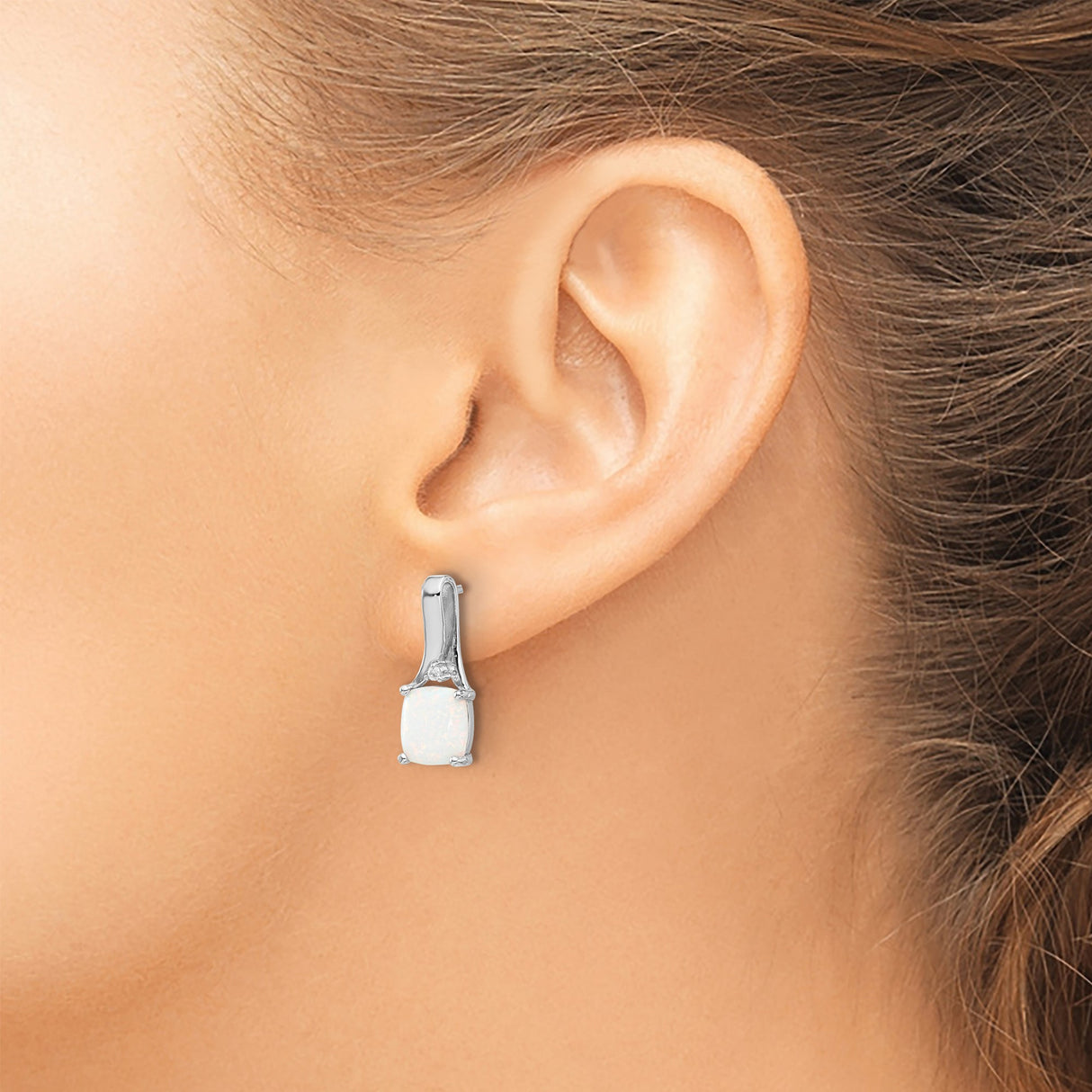 Sterling Silver Drop Earrings with Created Opal and Cubic Zirconia Accent