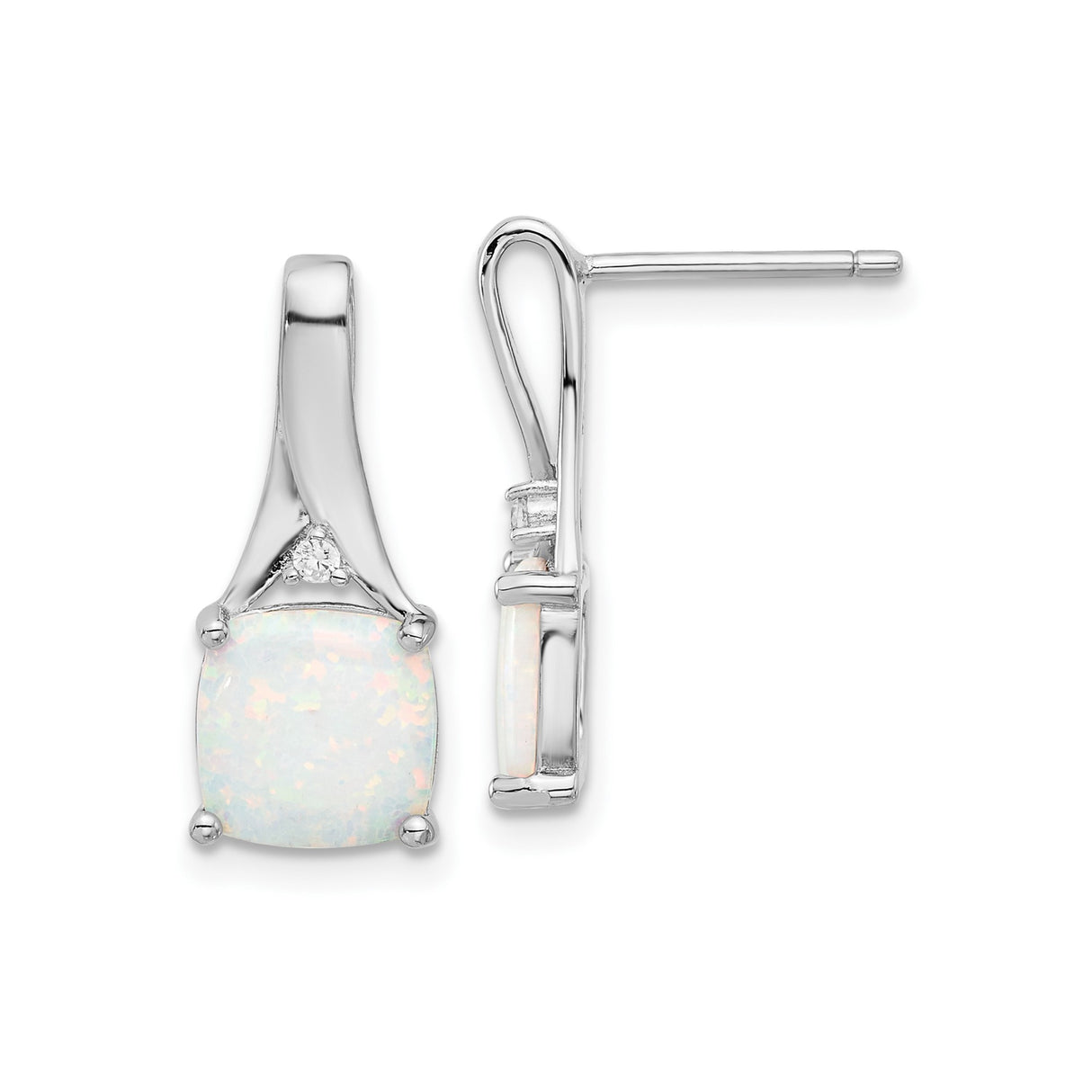 Sterling Silver Drop Earrings with Created Opal and Cubic Zirconia Accent