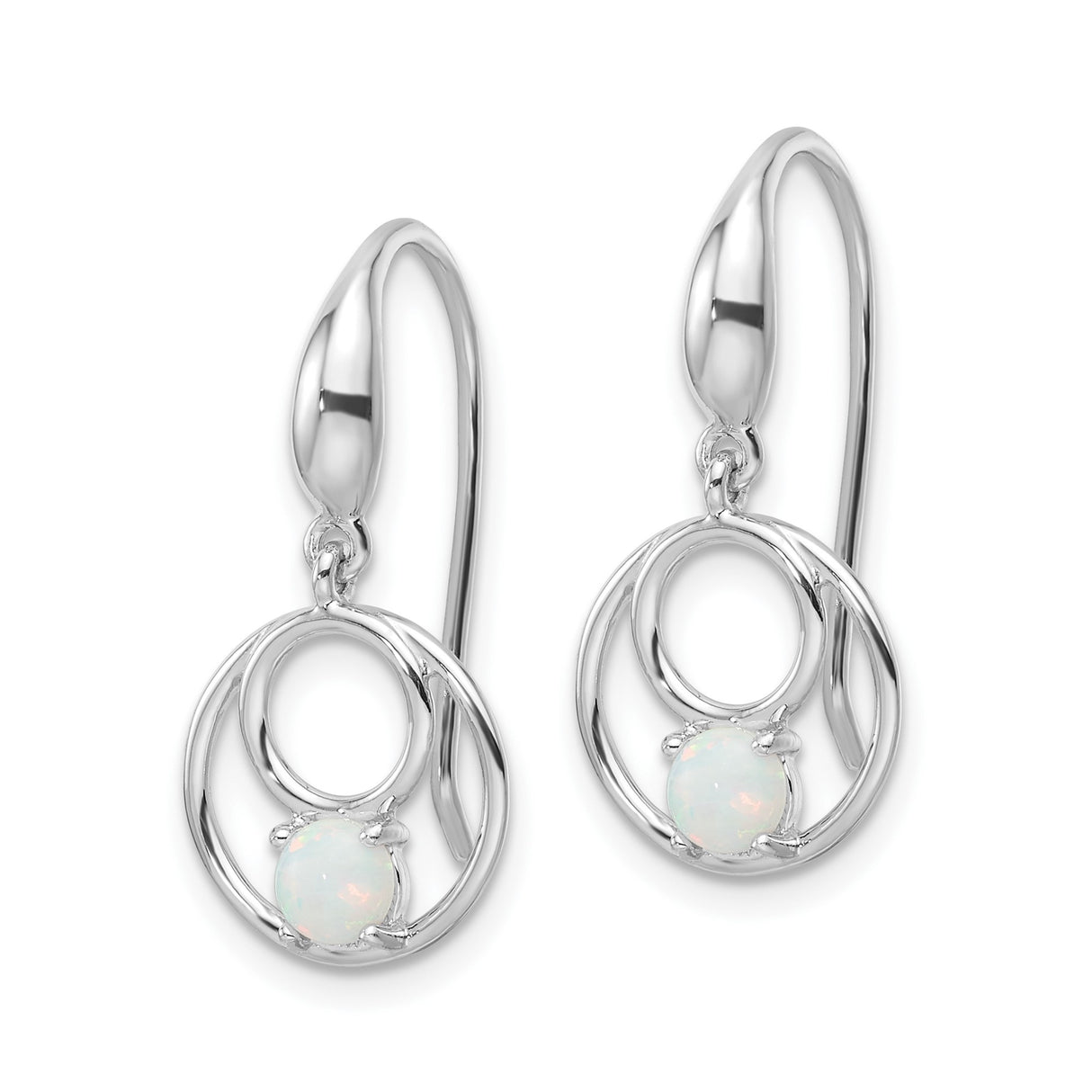 Sterling Silver Dangle Earrings with Created Opal and Double Open Circle Design