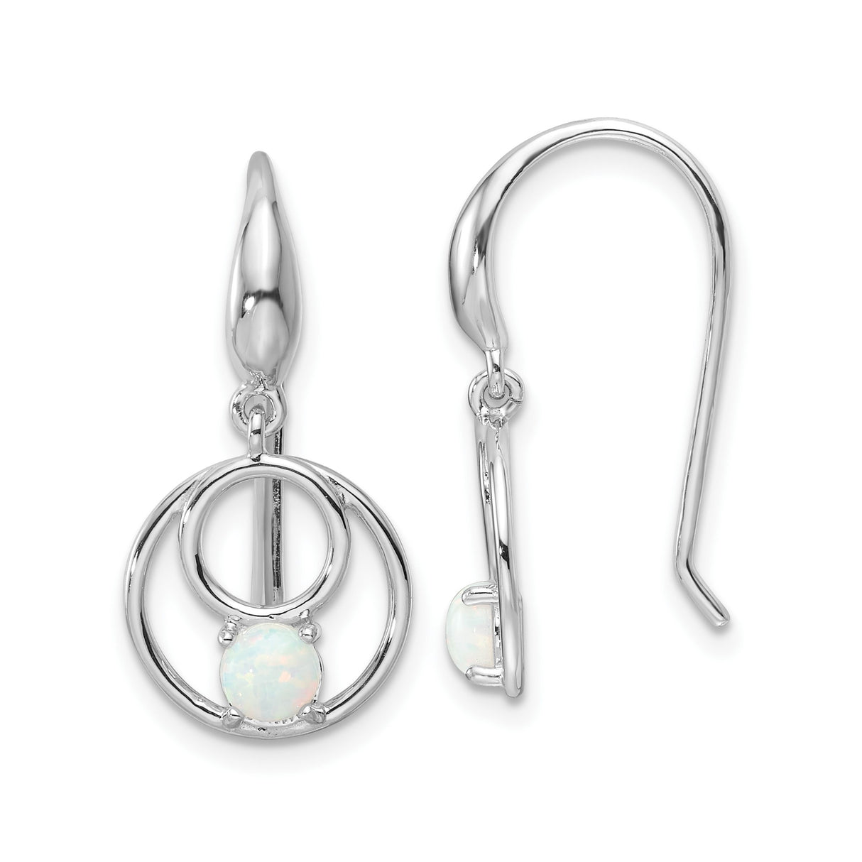 Sterling Silver Dangle Earrings with Created Opal and Double Open Circle Design