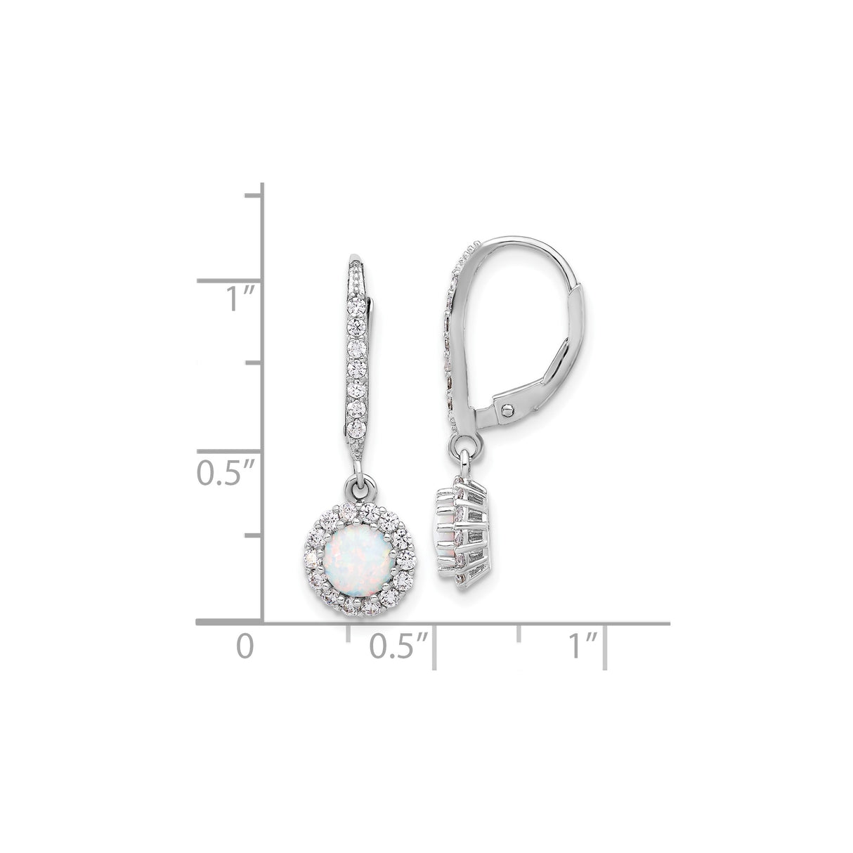 Sterling Silver Drop Earrings with Created Opal and Cubic Zirconia Halo Leverback Design