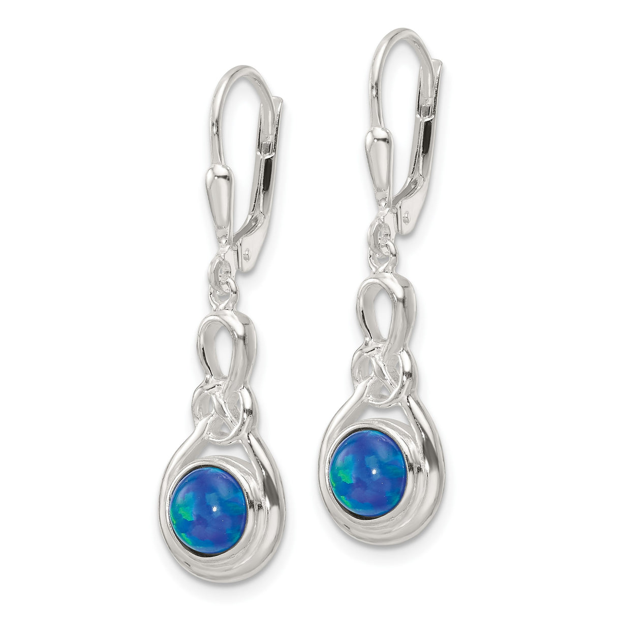 Sterling Silver Dangle Earrings with Simulated Blue Opal, Celtic Knot Design