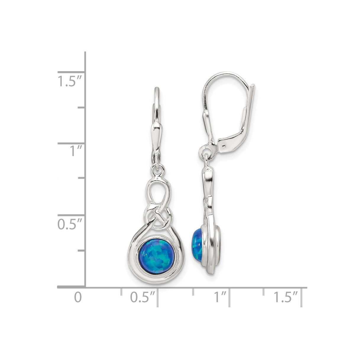 Sterling Silver Dangle Earrings with Simulated Blue Opal, Celtic Knot Design
