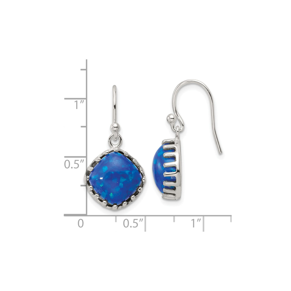 Sterling Silver Drop Earrings with Cushion Cut Blue Opal, Claw Setting, Modern Dangle Design