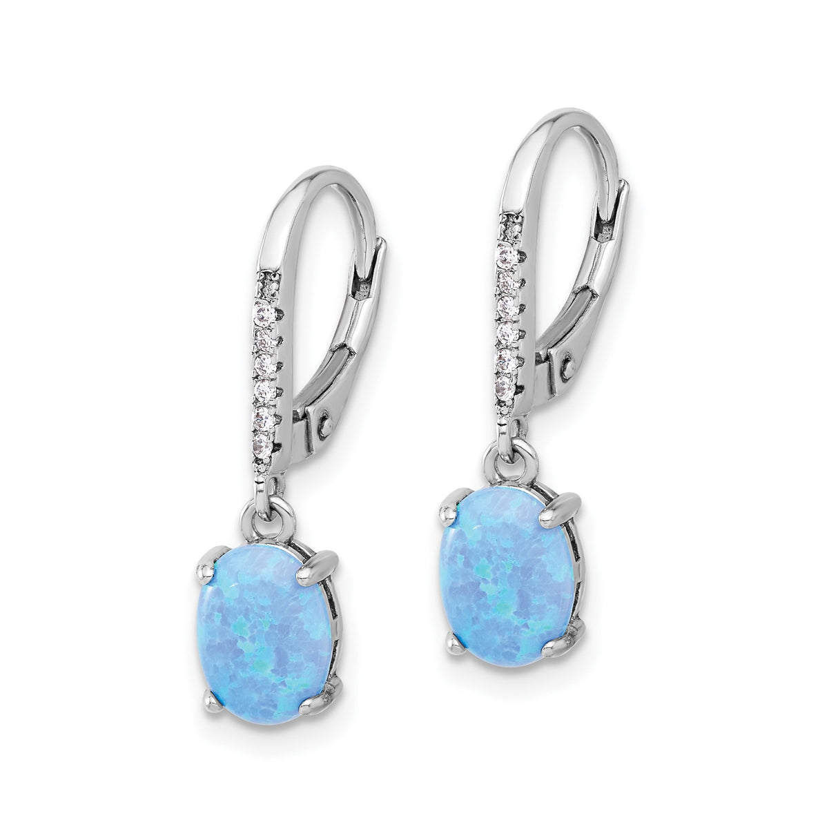 Sterling Silver Dangle Earrings with Created Opal and Cubic Zirconia Accents, Leverback Closure