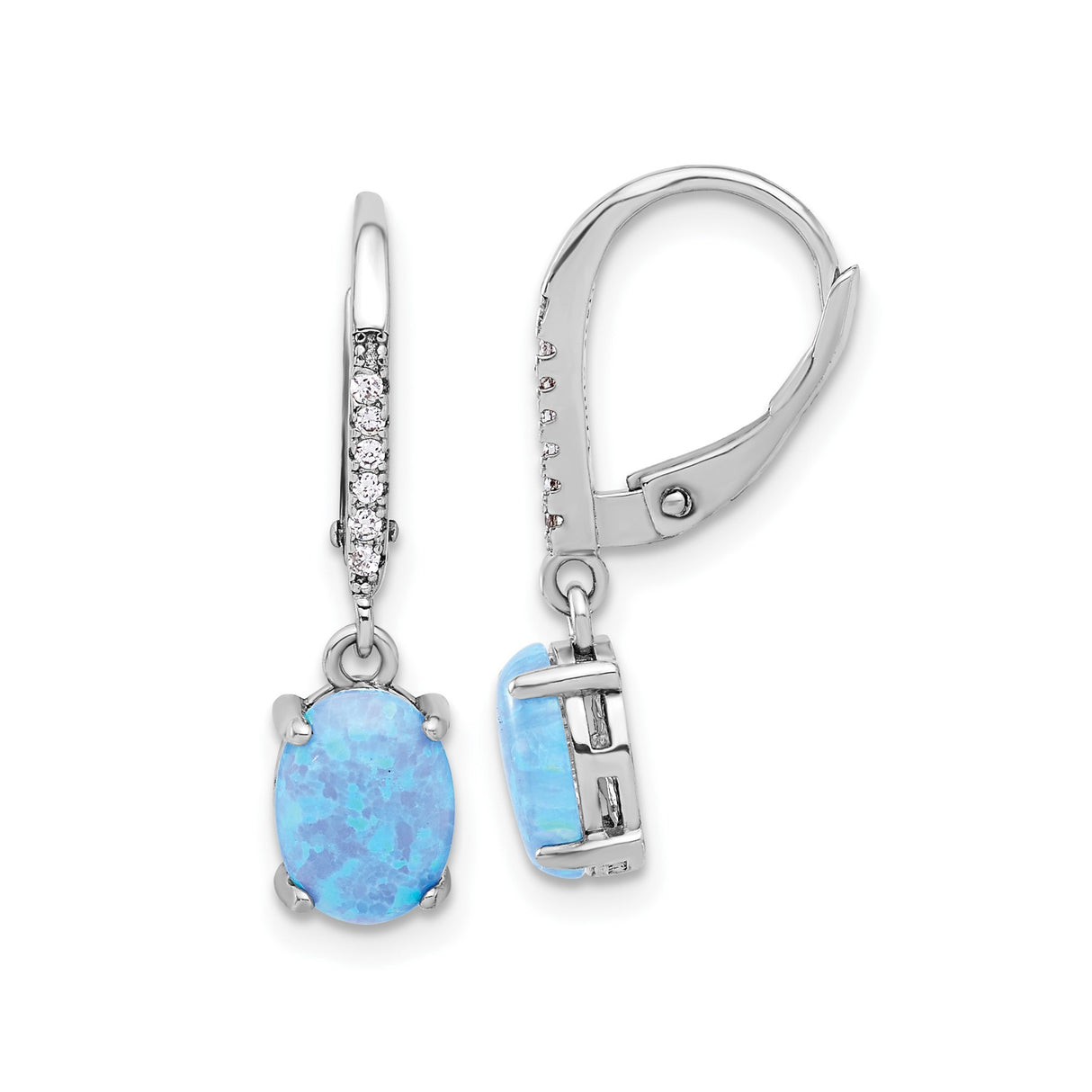 Sterling Silver Dangle Earrings with Created Opal and Cubic Zirconia Accents, Leverback Closure