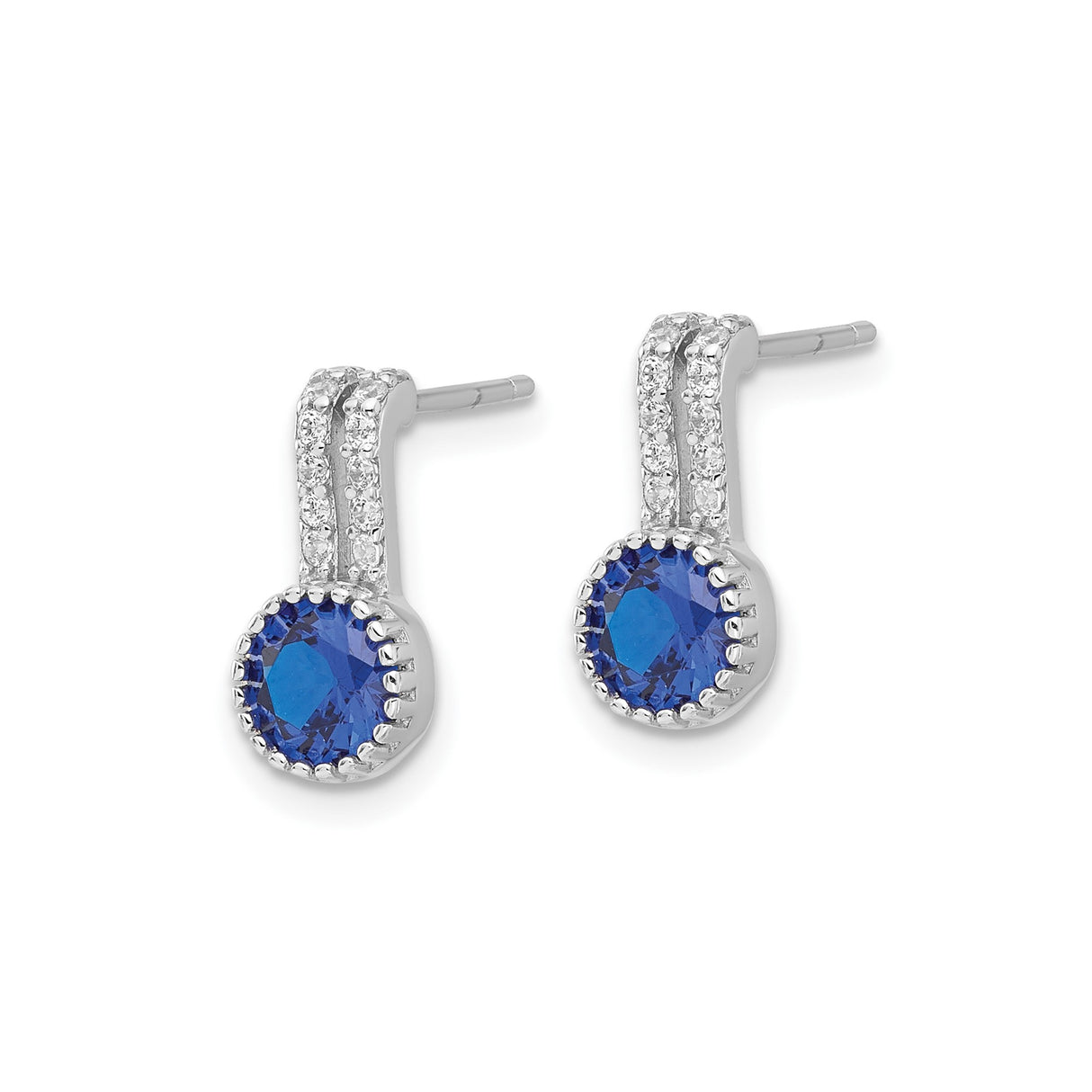 Sterling Silver Dangle Stud Earrings with Created Spinel and Cubic Zirconia, Double Row Design